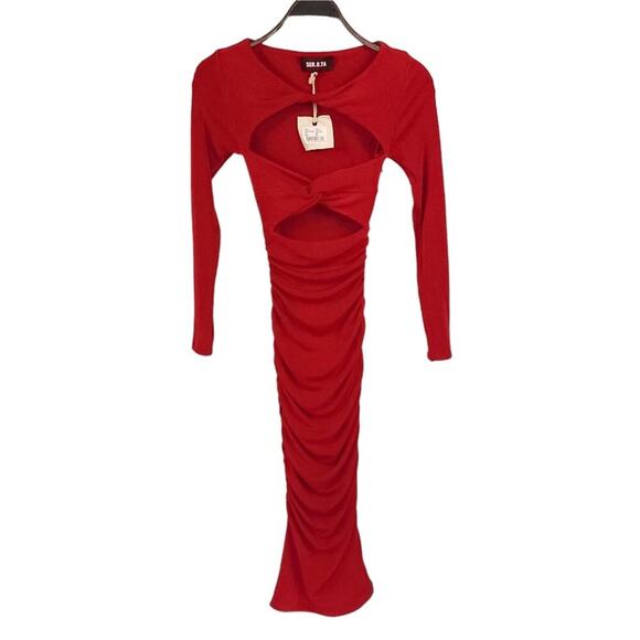 Retrofete Ser.o.ya Eden Cut Out Midi Dress Red Bodycon As Seen On Emma Hernan - Picture 5 of 14